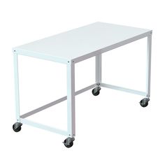 a white table with wheels on it