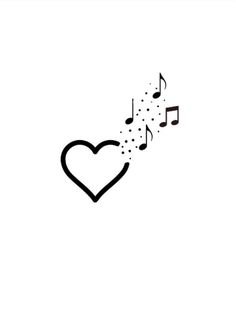 a heart with music notes coming out of it's side and the word love is written