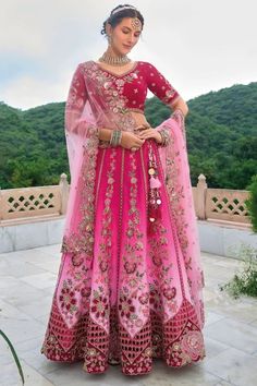 Ombre Pink Embroidered Silk Designer Lehenga Set Lehengas For Bride, Indian Bridesmaid Dresses, Rani Pink, Bridesmaid Saree, Wedding Lehengas, Wedding Saree Collection, Salwar Dress