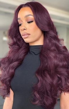 Wine Hair Color On Black Women, Deep Plum Hair Color Black Women, Plum Color Hair On Black Women, Plum Purple Hair Black Women, Dark Purple Plum Hair, Deep Burgundy Hair Color Black Women, Dark Purple Hair Black Women, Wine Purple Hair