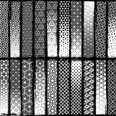 an array of black and white patterns