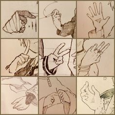 several different drawings of hands and fingers