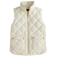 Nwt Size Xs J.Crew Excursion Quilted Down Vest Down Vest That's Slim And Lightweight, But Still Warm Enough To Keep Chilly Weather At Bay. Down-Filled Poly. Standing Collar. Zip Closure. Pockets. Jcrew Vest, Vest Jackets, Jcrew Women, Vest White, Quilted Vest, Down Vest, Outerwear Women, Preppy Style, Autumn Winter Fashion