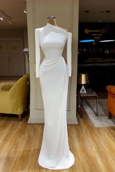 Creamy White Unique neck Long sleeves Mermaid Evening Dress Long Sleeve Mermaid Prom Dress, Evening Dresses Uk, One Shoulder Prom Dress, Prom Dresses Long Mermaid, Evening Dresses With Sleeves, Long Sleeve Prom, Evening Party Gowns, White Prom Dress, Prom Dresses For Sale