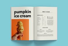 an open book with the title pumpkin ice cream