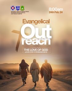 two people walking down a road with the words evangelal out reach