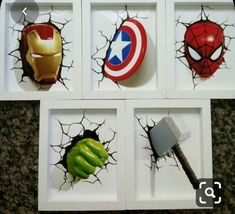 four pictures with different types of avengers masks on them