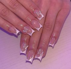 Light Purple Nails Acrylic Coffin, Plain Pink Acrylic Nails Short, Light Purple Nails Short, Acrylics With Charms, Nail Inspo Square Medium, Light Pink Short Nails, Nail Ideas Medium, Short Nail Set Ideas, 18th Birthday Nails Ideas