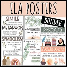 a poster with words and pictures on it that says,'ela posters '