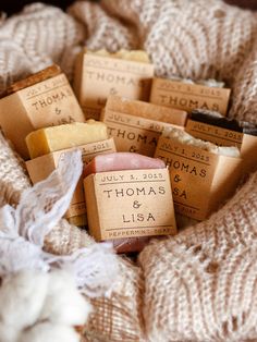 a bunch of soaps that are sitting in a bag on the floor next to each other