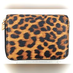 Simulated Leopard Print Pu Leather Zipper Wallet. Featuring A Gold Zip Around Zipper - 11 Inside Compartments For Credit Cards, Photo I.D.'S And Money. Size Details - Approximately - 4.5 Inches Long X 3.5 Inches Wide. Brown Rfid Blocking Coin Purse, Trendy Brown Coin Purse With Zipper Closure, Trendy Brown Coin Purse With Zipper, Trendy Brown Bifold Coin Purse, Leather Zipper Wallet, Zipper Wallet, Leather Zipper, Key Card Holder, Brown Fashion