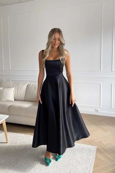 Chic and elegant midi length dress with wide straps in (black). The neckline decorated with rhinestones makes the dress really special. Will fit nicely to every body shape. Invisible Zip Fastener. Fancy Cocktail Dress, Dress For Beach, Club Streetwear, Cocktail Club, Modern Dress, Midi Length Dress, Sleeveless Maxi Dress, Beach Dresses, Glamorous Evening Gowns