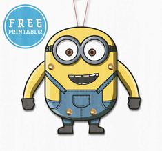 a paper cut out of a minion wearing overalls and holding a string with the words free printable