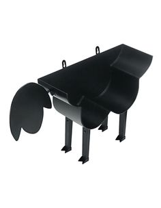 a black desk with two legs and one leg on the table, which is shaped like an elephant's tail