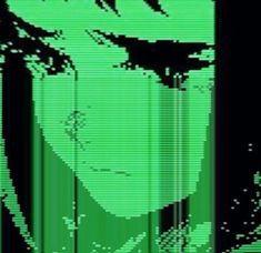 an image of the face of a man with green eyes and hair in pixel style