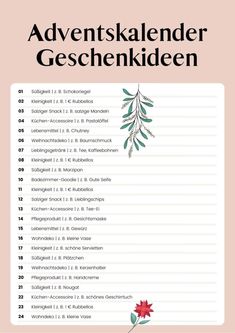 an image of a poster with the names of different things in german, including flowers and leaves