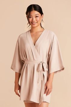 A modern bridesmaid robe in Taupe that's perfect for weddings, sleepovers and bachelorette parties. HERE'S ONE FOR THE MINIMALISTS. MAKE IT EXTRA SPECIAL WITH YOUR BRIDESMAIDS' NAMES EMBROIDERED ON THE BACK. | Taupe Getting Ready Georgette Size XS/S | Birdy Grey Karen Robe Modern Bridesmaid, Birdy Grey, Dress Order, Kimono Sleeves, Bridal Suite, Bridesmaid Robes, Bachelorette Parties, Sleepwear & Loungewear, Post Wedding