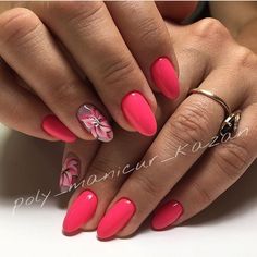 Beautiful summer nails, Bright summer nails, flower nail art, Gel polish on the nails oval, Oval nails, Pink dress nails, Summer nail art , Vacation nails Bright Summer Nails, Best Nail Art Designs, Vacation Nails, Super Nails, Trendy Nail Art, Trendy Nail Design, Flower Nail Art, Nails Pink, Pink Nail