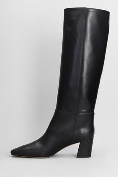 High heels boots in black leather, square toe, slip on, straight leg, block heel, 60 mm heel, leather sole, 100% leather, Made in Italy Square Toe Knee-high Boots With Stacked Heel For Work, Workwear Knee-high Boots With Stacked Heel And Square Toe, Classic Square Toe Heeled Boots For Office, Classic Square Toe Wide Calf Heeled Boots, Square Toe Knee-high Boots With Padded Heel For Work, Classic Heeled Boots With Stacked Heel For Office, Knee-high Square Toe Boots For Workwear, Classic Stacked Heel Boots For Office, Classic Office Heeled Boots With Stacked Heel