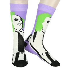 Invoke the spirit of the 80s comedy horror classic "Beetlejuice" by slipping into these captivating Beetlejuice socks, designed to bring a touch of Tim Burton's masterpiece to your wardrobe. Adorned with a minimalist depiction of the notorious mischievous and trickster ghost Beetlejuice, these socks are a stylish nod to a cult favorite. Crafted as mid-calf crew socks, they feature a snug ribbed cuff for all-day comfort and to prevent slipping. The distinctive green hair of Beetlejuice is rendere Tim Burton Beetlejuice, Beetlejuice Movie, Mens Crew Socks, Movie Character, Beetlejuice, Movie Characters, Green Hair, Tim Burton, Mens Socks