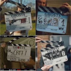 four different shots of a movie clapper with the words ghost's on it