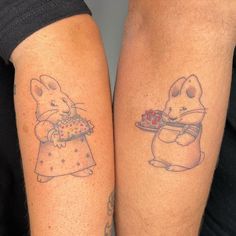 two people with matching tattoos on their legs