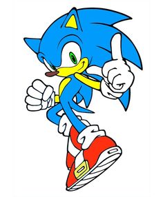 sonic the hedge is running with his thumb up and pointing at something in front of him