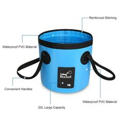 an image of a blue bucket with instructions on how to put it in the bag