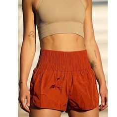 Free People Movement Shorts In A Rust Orange Color New Without Tag No Size Tag Inside But Fits Like An Xs Stretchy Smocked Form Fitting Waist Lined Side Pockets Great For Gym Workout Yoga Sports Running Athletics Athleisure Casual Comfy Lounge Wear On The Go Spring Summer Comfy Lounge Wear, Comfy Lounge, Athleisure Casual, Orange Shorts, Crochet Halter Tops, Workout Yoga, Sports Running, Levi Jeans 501, Rust Orange