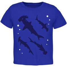 Rock this exclusive Animal World design anywhere you go, featuring a school of hammerhead sharks under water and printed on a 100% cotton toddler T-shirt. Cotton T-shirt With Shark Design For Summer, Casual Cotton T-shirt With Shark Design, Blue Shark Design Crew Neck Top, Blue Shark Design Short Sleeve Tops, Blue Short Sleeve Top With Shark Design, Blue Short Sleeve T-shirt With Shark Design, Animal World, Hammerhead Shark, Shark Shirt