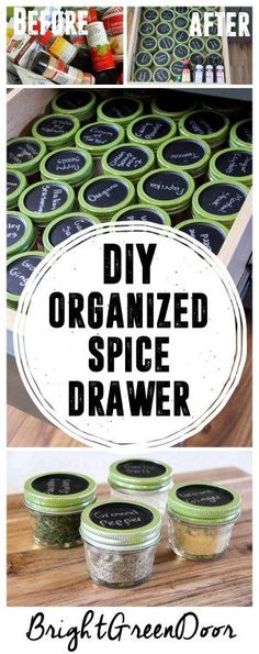 diy organized spice drawer with text overlay