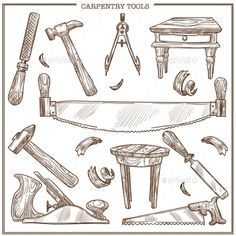 hand drawn carpenter's tools - miscellaneous objects