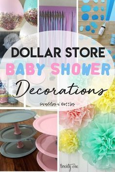 dollar store baby shower decorations with text overlay