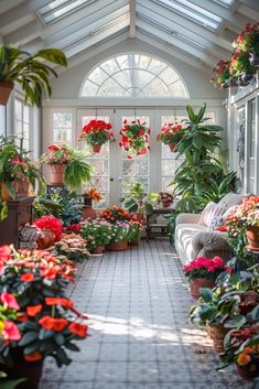 a room filled with lots of potted plants