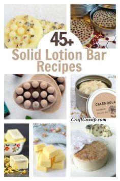 the collage shows different types of cakes and desserts with text that reads 45 solid lotion bar recipes