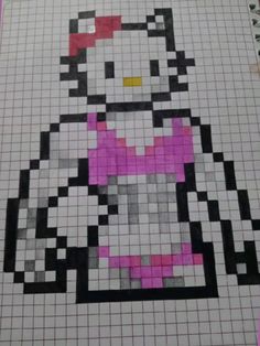 a drawing made out of squares with hello kitty on it