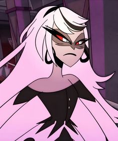 a cartoon character with long white hair and red eyes