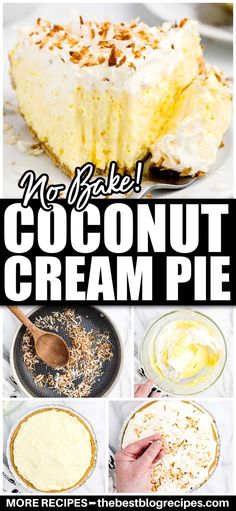 collage of coconut cream pies with text overlay that reads no bake coconut cream pie