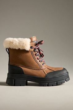 Ashton Addie Winter Boots by UGG in Yellow, Women's, Size: 8.5, Leather/Rubber/Suede at Anthropologie Winter Boots Aesthetic, Ugg Ashton, Cute Winter Boots, Boots Aesthetic, Ugg Snow Boots, Ugg Leather Boots, Womens Ugg Boots, Waterproof Winter Boots, Black Boots Tall