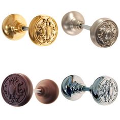 an assortment of door knobs and handles with lions on the front, back and sides