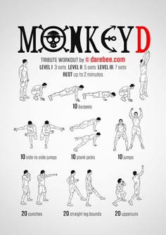 a poster with instructions on how to do the monkey - d workout for beginners