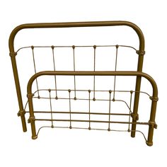 a metal bed frame with two rails on each side and an attached headboard, against a white background