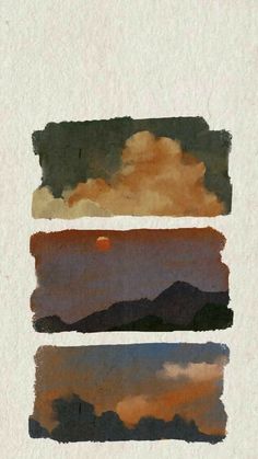 three different shades of water with clouds in the sky and one is orange, green, blue