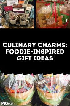 the words culinary charms foodie - inspired gift ideas are overlaided with images