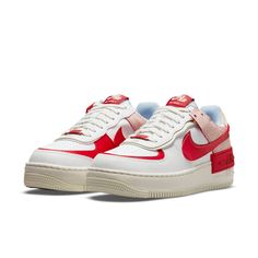 Nike Womens WMNS Air Force 1 Shadow White Red CI0919-108 Cheap Air Force 1, Air Force 1 Shoes, White Gym, White Air Force 1, White Air Forces, Nike Air Force 1 Shadow, Air Force 1 Shadow, Nike Shoes Women, Nike Outfits