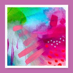 an abstract painting with pink, green and blue colors