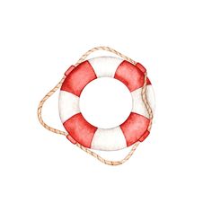 a life preserver on a rope with a red and white striped ring around it