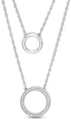 Zales 1/10 CT. T.W. Diamond Two Circle Double Strand Necklace in Sterling Silver - 20" Double Strand Necklace, Rope Chain, Strand Necklace, Spring Rings, Silver Necklace, Two By Two, Chain, Sterling Silver, 10 Things