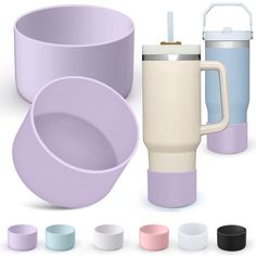 various cups and mugs are shown with the same color as they appear in this image