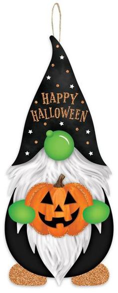 Halloween Gnome Shape : Black Orange Purple Green - 13.25 Inches x 5.75 Inches Decorated Witch Hat, Smiling Pumpkin, Halloween Pics, Halloween Wood Signs, Happy Halloween Signs, Be Friendly, Black Witch Hat, Halloween Wood Crafts, Gnome Pattern